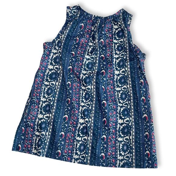 Calvin Klein Navy Floral Tunic Tank Top M Cotton Boho Pockets Ruffle - Picture 4 of 10